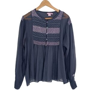 Calypso St Barth Floral Embroidered Peasant Top
